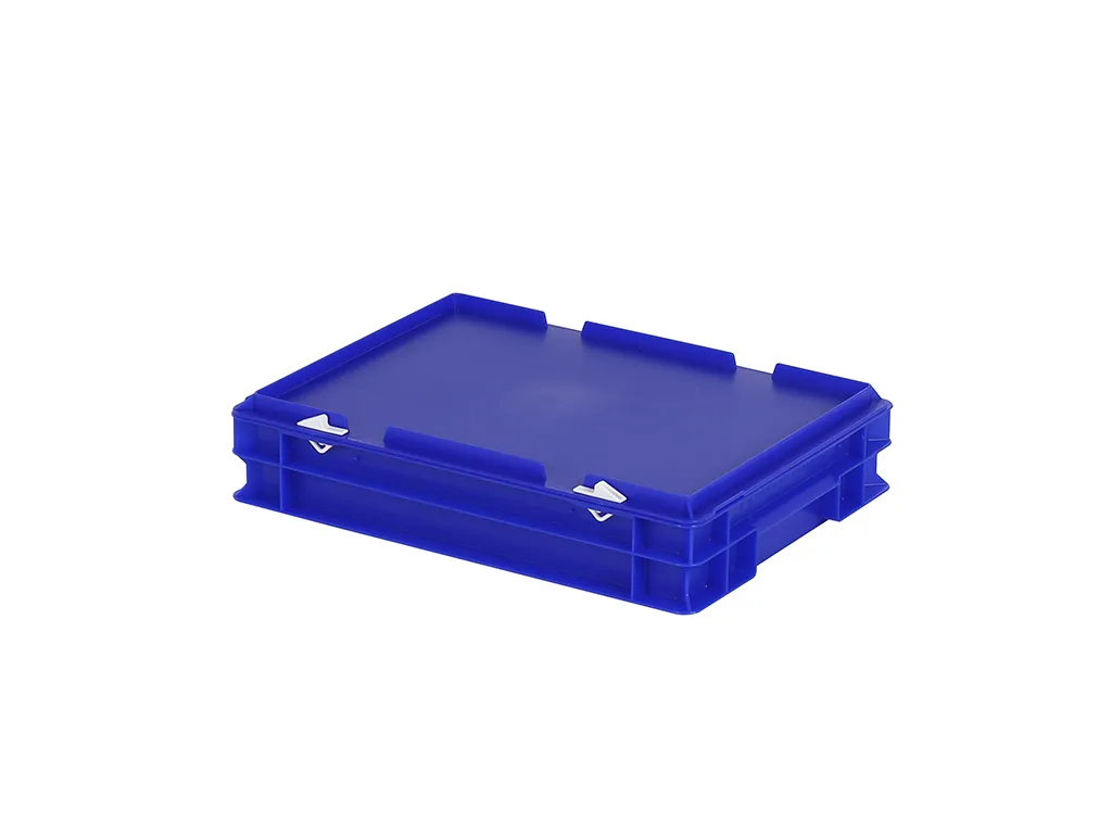SOLID LINE Stapelbehälter mit Deckel - 400 x 300 x H 90 mm (glatter Boden) - Blau