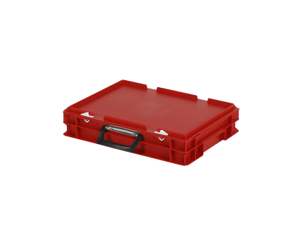 Koffer - 400 x 300 x H 90 mm - rood - stapelbak met deksel en koffergreep