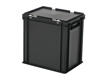 Stapelbak met deksel - 400 x 300 x H 415 mm (versterkte bodem) - zwart