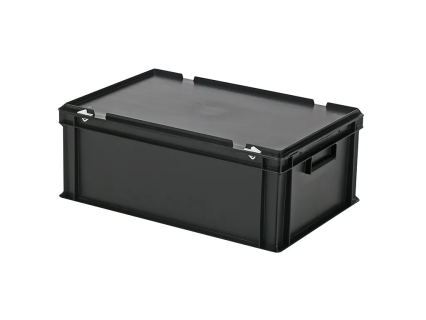 Stapelbak met deksel - 600 x 400 x H 235 mm (gladde bodem) - zwart