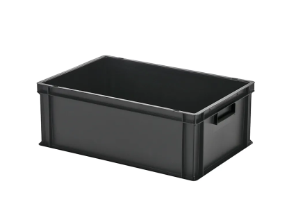 Stapelbeh&auml;lter - 600 x 400 x H 220 mm - geschlossene Handgriffe - glatter Boden - schwarz
