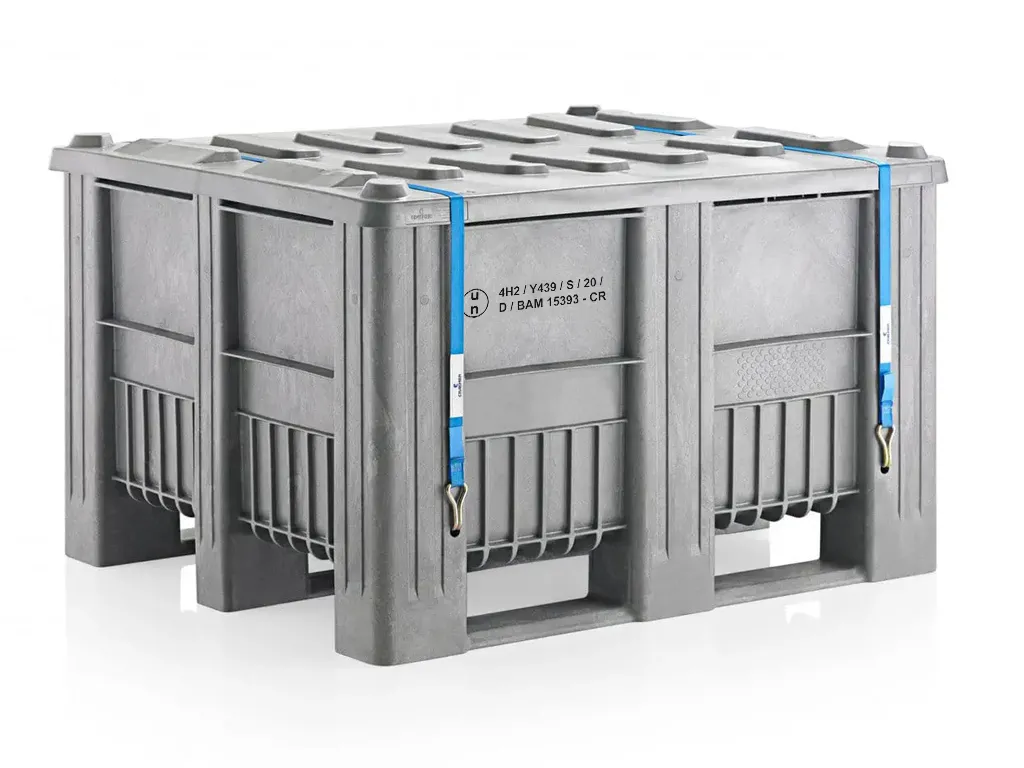 Kunststoff Palettenbox UN-Zulassung - 1200 x 1000 mm - auf 3 Kufen - Grau