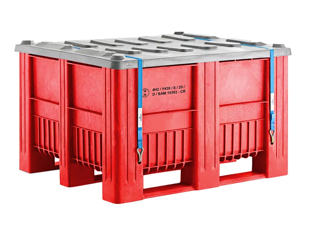 Kunststoff Palettenbox UN-Zulassung - 1200 x 1000 mm - auf 3 Kufen - Rot