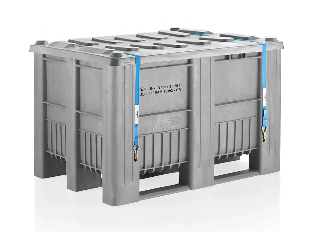 Kunststoff Palettenbox UN-Zulassung - 1200 x 800 mm - auf 3 Kufen - Grau