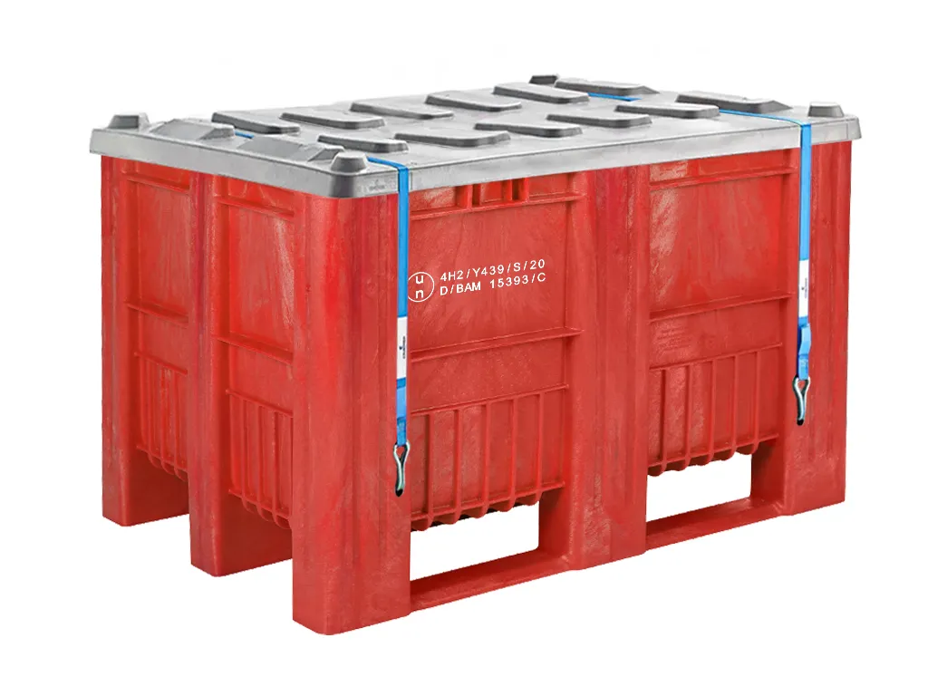 Kunststoff Palettenbox UN-Zulassung - 1200 x 800 mm - auf 3 Kufen - Rot