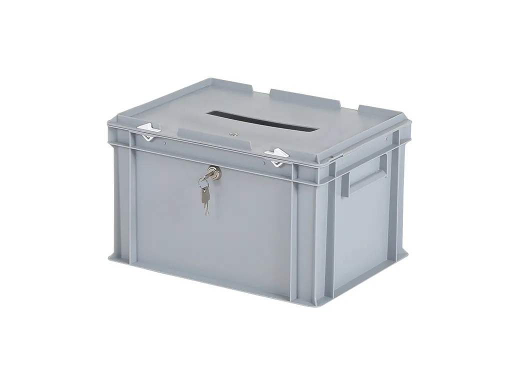 Urne électorale | Boîte de transport avec fente d'insertion et serrure - 400 x 300 x H 250 mm - gris | Serrure à clé identique