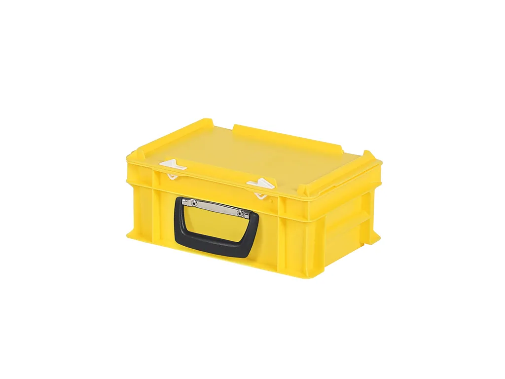 Plastic case - 300 x 200 x H 133 mm - Yellow - Stacking bin with lid and case handle