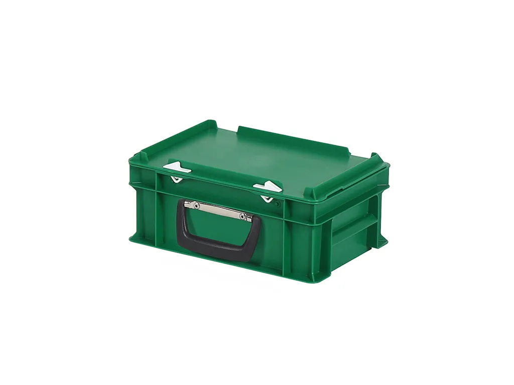 Koffer - 300 x 200 x H 133 mm - groen - stapelbak met deksel en koffergreep
