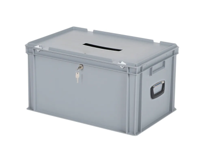 Ballot box | Transport box with insertion slot and lock - 600 x 400 x H 335 mm - grey | Keyed alike cylinder lock&nbsp;