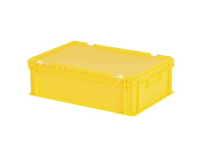 Stapelbak met deksel - 600 x 400 x H 190 mm (gladde bodem) - geel