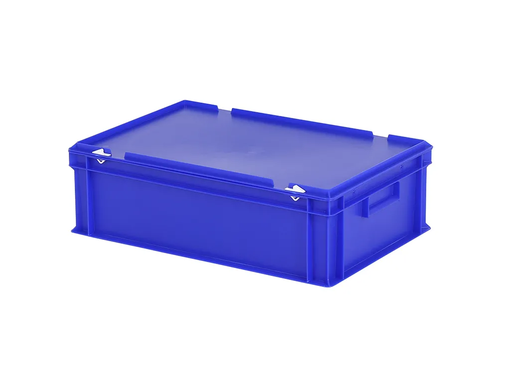 Stacking bin with lid - 600 x 400 x H 185 mm - blue