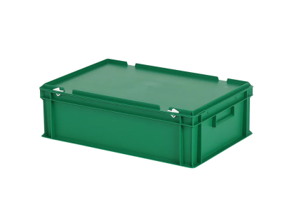 Stapelbeh&auml;lter mit Deckel - 600 x 400 x H 190 mm (glatter Boden) - Gr&uuml;n
