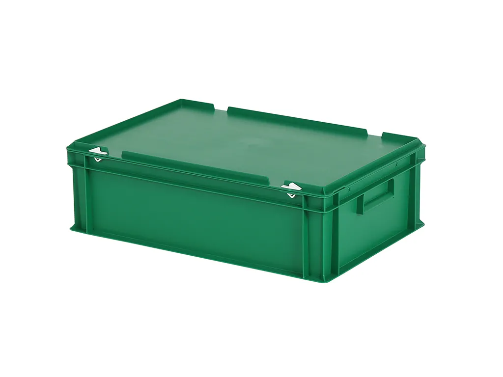 Stacking bin with lid - 600 x 400 x H 185 mm - green