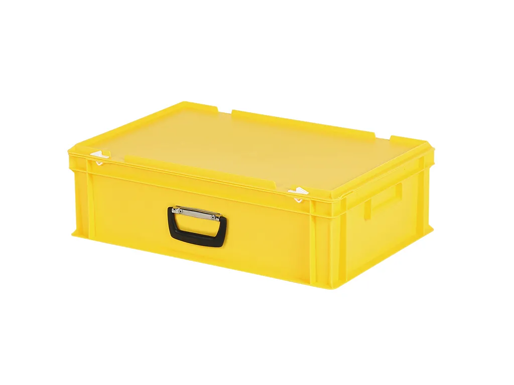 Plastic case - 600 x 400 x H 185 mm - Yellow - Stacking bin with lid and case handles