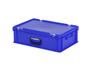 Koffer - 600 x 400 x H 190 mm - blauw - stapelbak met deksel en koffergreep