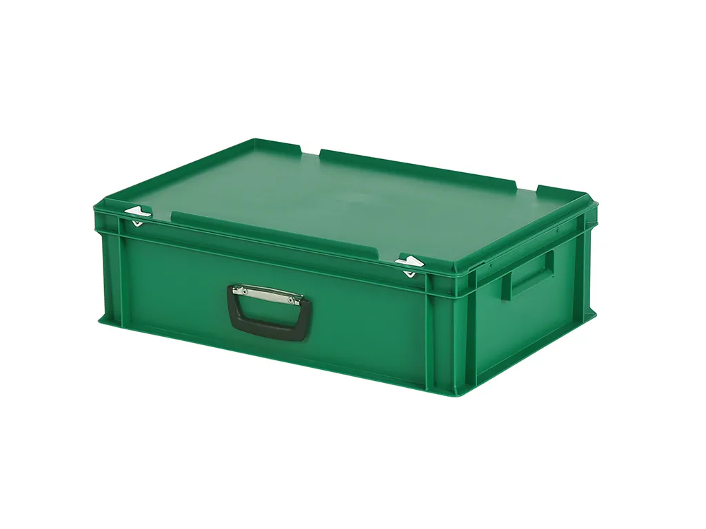 Plastic case - 600 x 400 x H 185 mm - Green - Stacking bin with lid and case handles