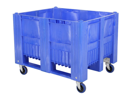 Fahrbare CB3-Palettenbox - 1200 x 1000 mm - 4 Lenkrollen - Lauffl&auml;che aus Gummi - blau