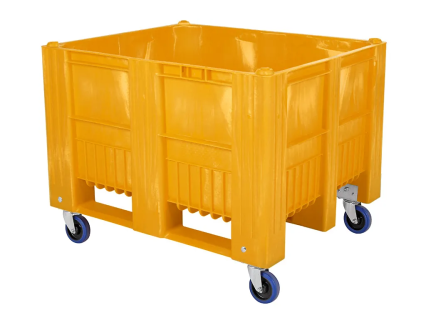 Fahrbare CB3-Palettenbox - 1200 x 1000 mm - 4 Lenkrollen - Lauffl&auml;che aus Gummi - gelb
