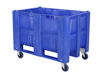 Fahrbare CB1-Palettenbox - 1200 x 800 mm - 4 Lenkrollen - Lauffl&auml;che aus Gummi - blau
