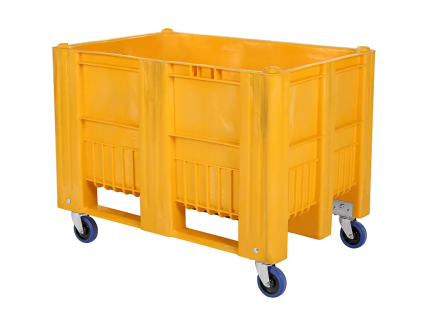 Fahrbare CB1-Palettenbox - 1200 x 800 mm - 4 Lenkrollen - Lauffl&auml;che aus Gummi - gelb