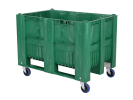 Fahrbare CB1-Palettenbox - 1200 x 800 mm - 4 Lenkrollen - Lauffl&auml;che aus Gummi - gr&uuml;n