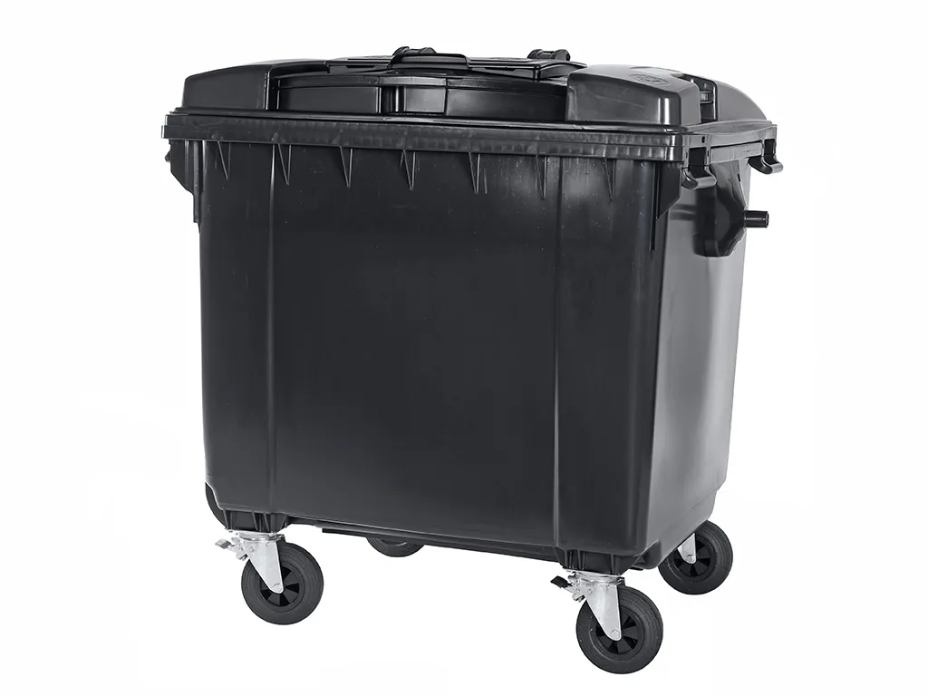 Four-wheeled 1100 litre waste container - with lid in the flat lid - grey