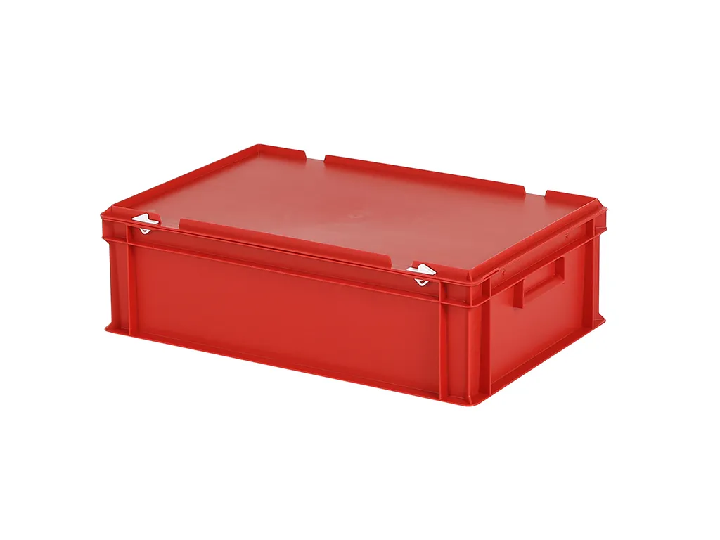 Stapelbehälter mit Deckel - 600 x 400 x H 185 mm (glatter Boden) - Rot