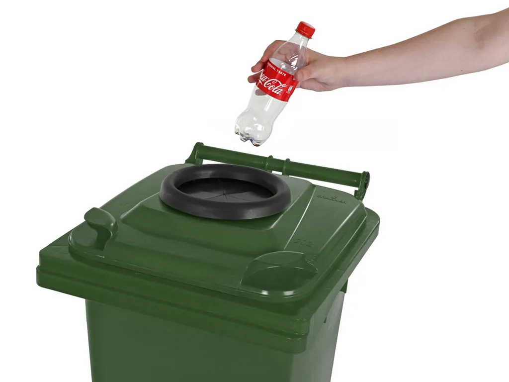 Two-wheeled 120 litre container for plastic bottles - green