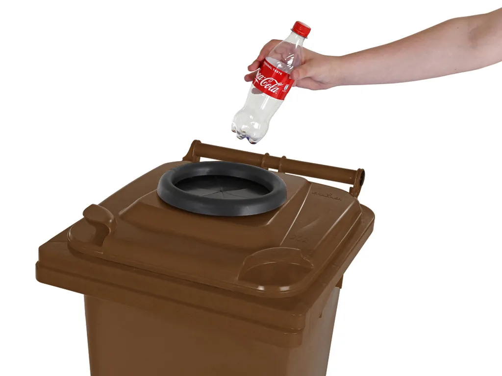 Two-wheeled 120 litre container for plastic bottles - brown