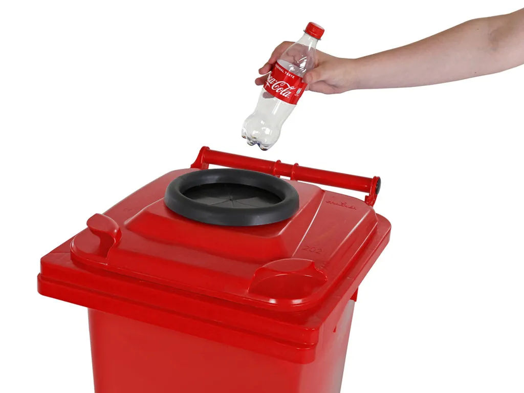 Two-wheeled 120 litre container for plastic bottles - red