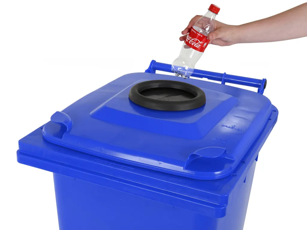 Two-wheeled 240 litre container for plastic bottles - blue
