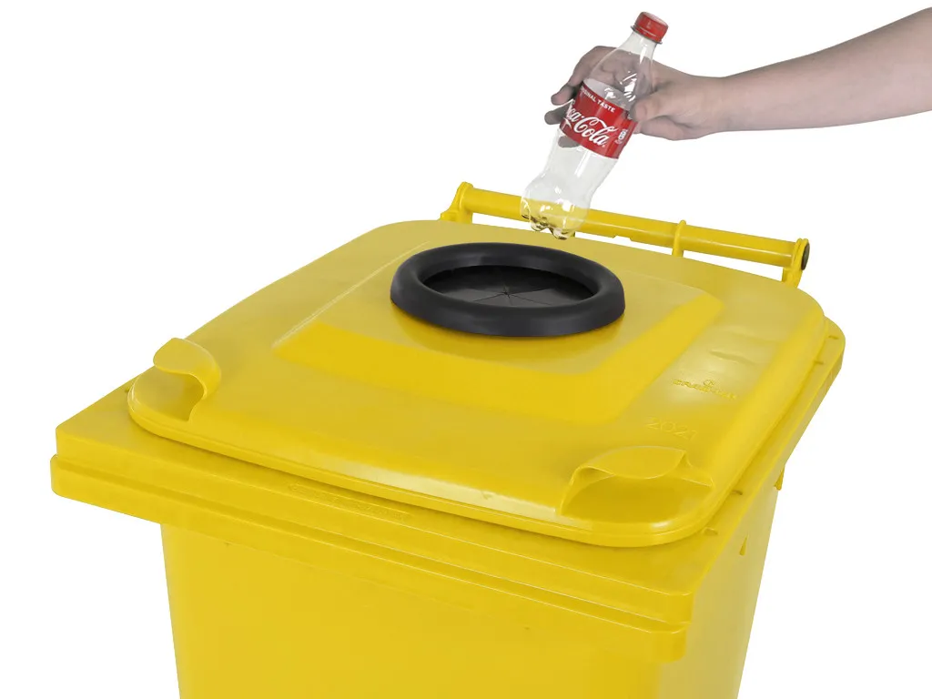 Two-wheeled 240 litre container for plastic bottles - yellow