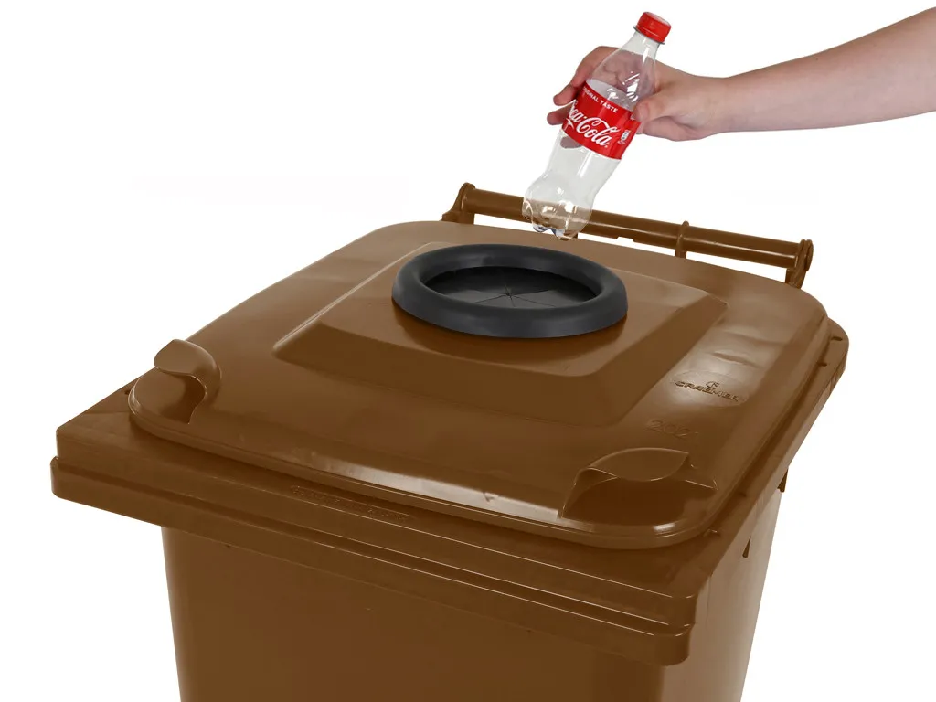 Two-wheeled 240 litre container for plastic bottles - brown