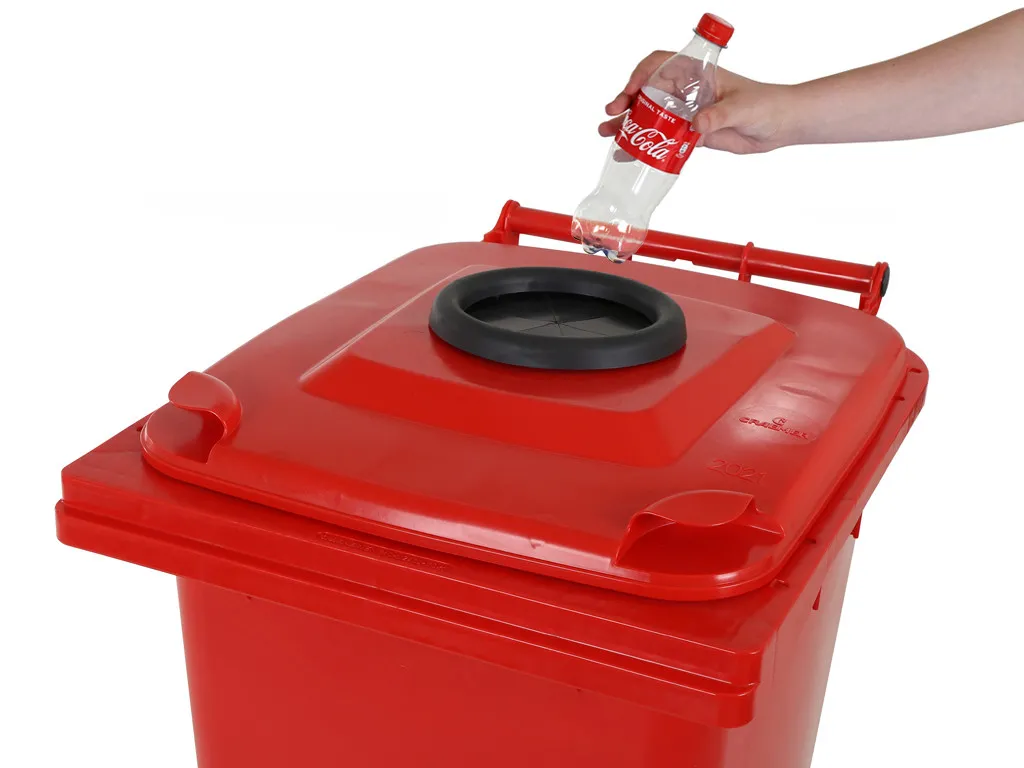 Two-wheeled 240 litre container for plastic bottles - red