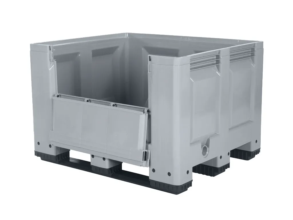 BIG BOX Kunststoff Palettenbox - 1200 x 1000 mm - mit Scharnierklappe - auf 3 Kufen