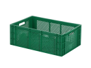 Stapelkrat - 600 x 400 x H 223 mm - geheel geperforeerd - open handgrepen - versterkte bodem - groen