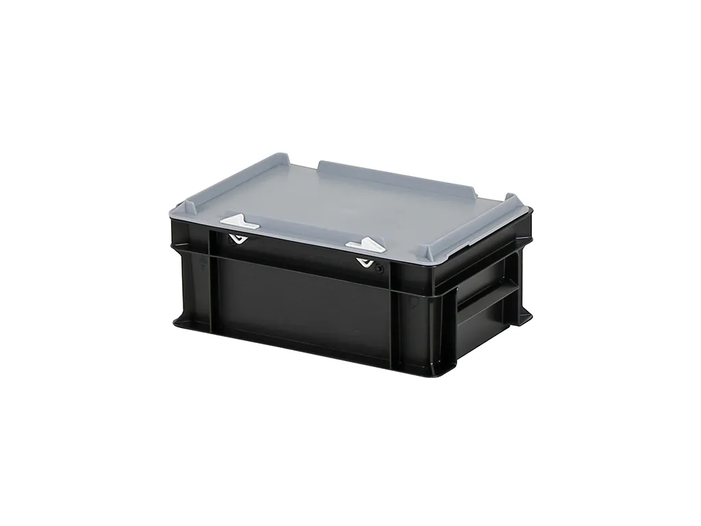 Combicolor Stacking bin with lid - 300 x 200 x H 133 mm - black-grey