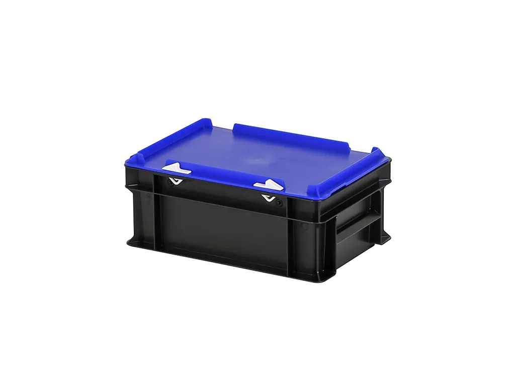 Combicolor Deckelbehälter - 300 x 200 x H 133 mm (glatter Boden) - Schwarz-Blau