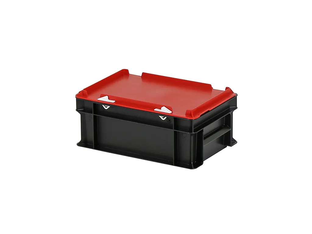 Combicolor Deckelbehälter - 300 x 200 x H 133 mm (glatter Boden) - Schwarz-Rot