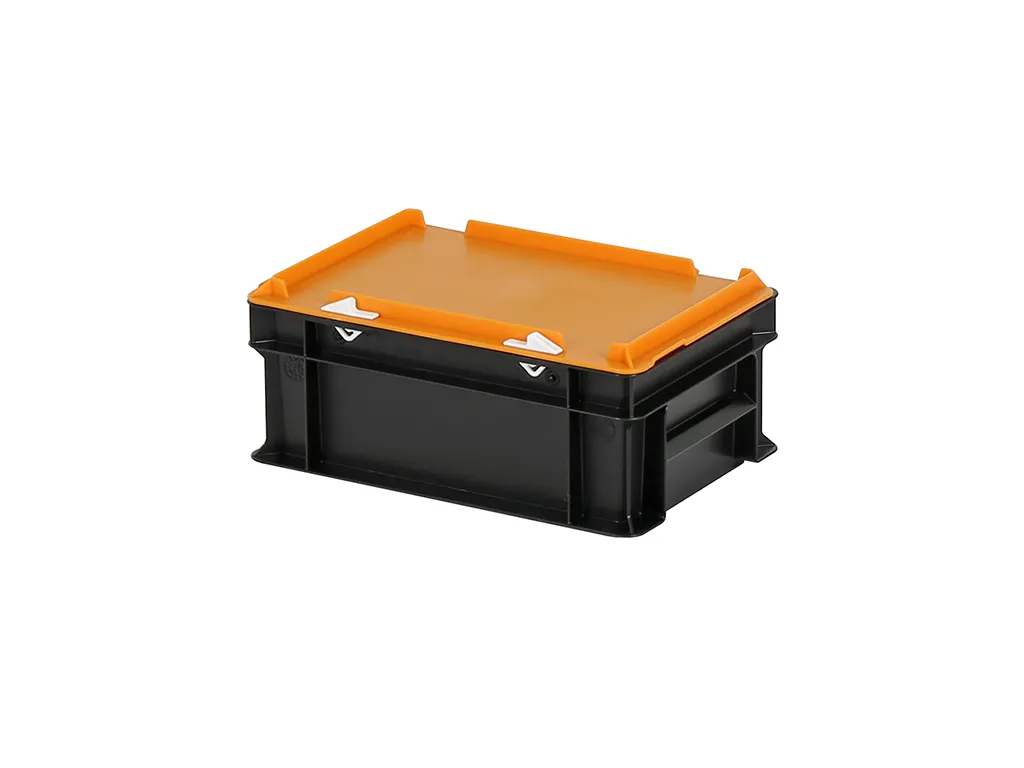Combicolor Deckelbehälter - 300 x 200 x H 133 mm (glatter Boden) - Schwarz-Orange