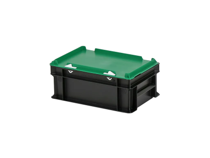 Combicolor Deckelbehälter - 300 x 200 x H 133 mm (glatter Boden) - Schwarz-Grün