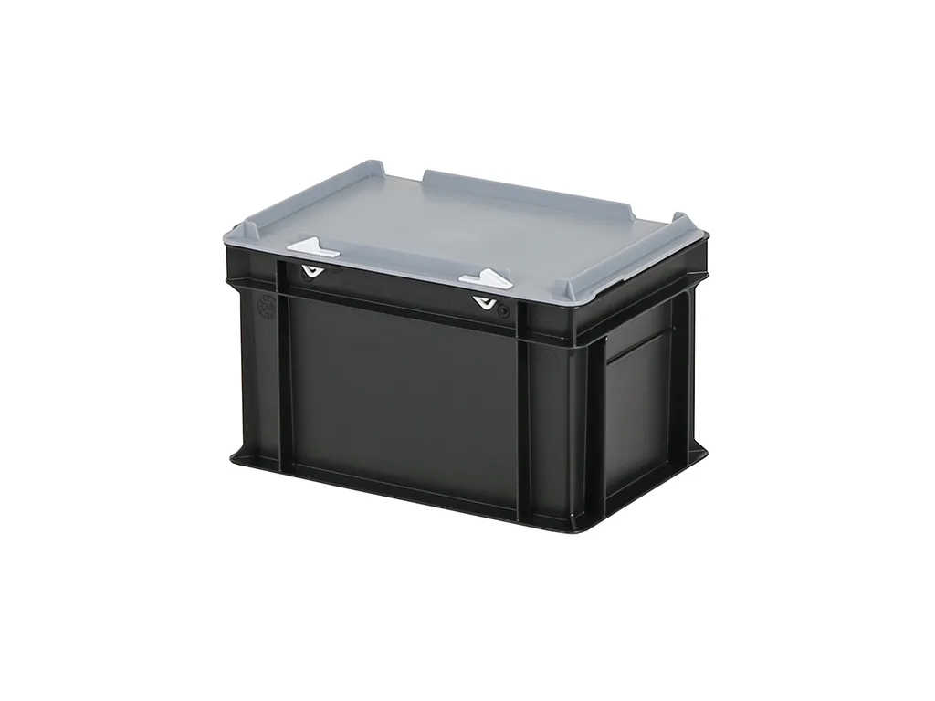 Combicolor Deckelbehälter - 300 x 200 x H 190 mm (glatter Boden) - Schwarz-Grau