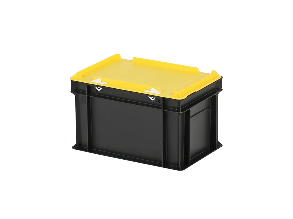 Duocouleur bac et couvercle - 300 x 200 x H 190 mm - Noir-jaune - (fond lisse)