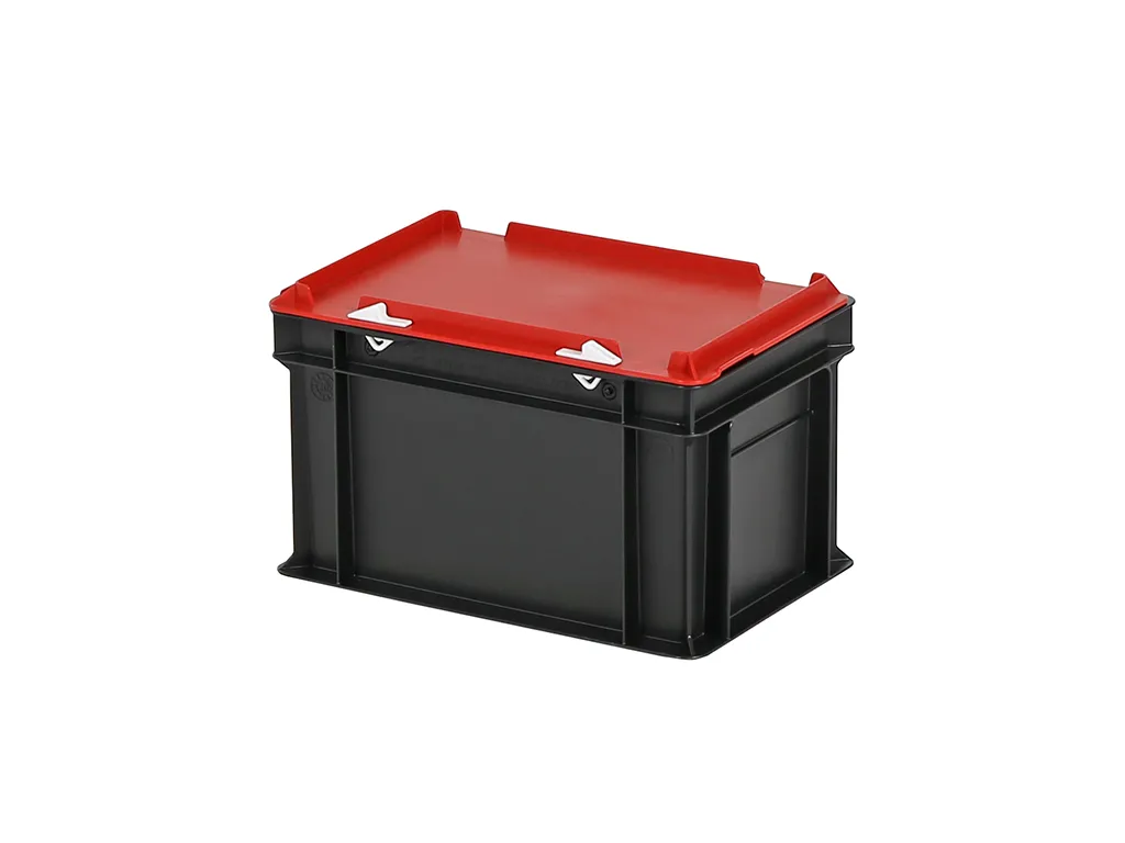 Combicolor Deckelbehälter - 300 x 200 x H 190 mm (glatter Boden) - Schwarz-Rot