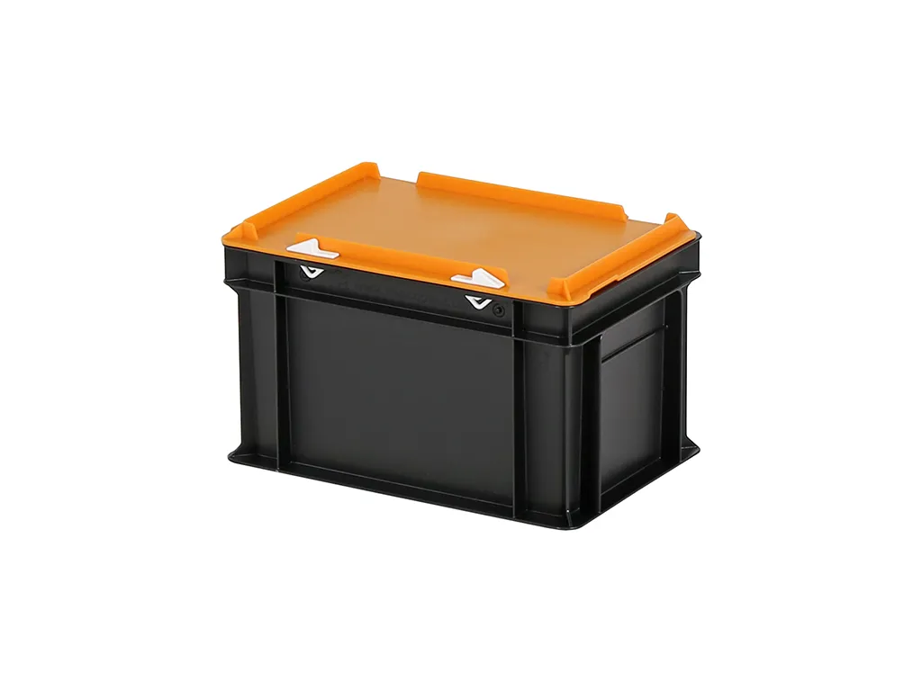 Combicolor Deckelbehälter - 300 x 200 x H 190 mm (glatter Boden) - Schwarz-Orange
