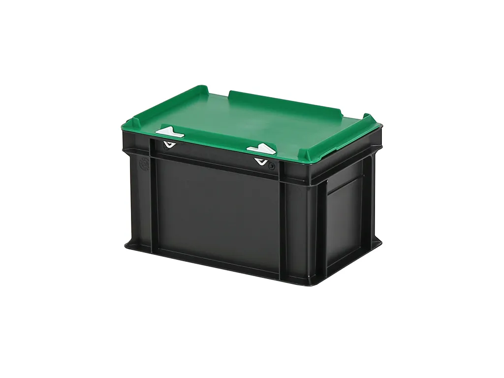 Combicolor Deckelbehälter - 300 x 200 x H 190 mm (glatter Boden) - Schwarz-Grün