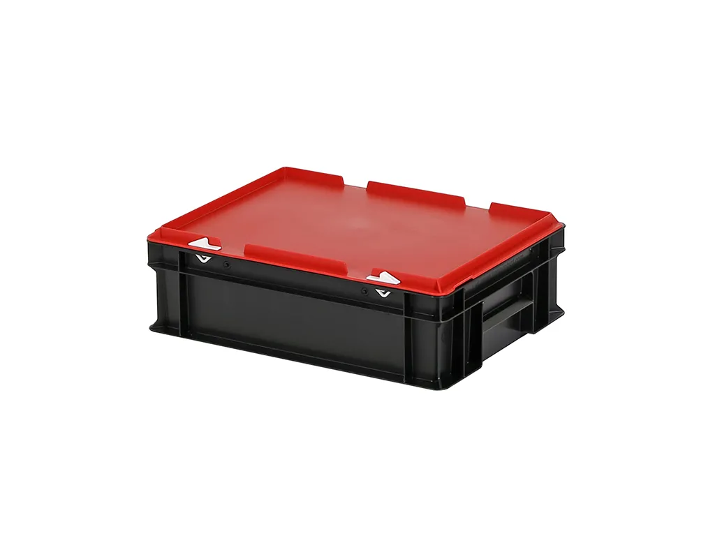 Combicolor Deckelbehälter - 400 x 300 x H 133 mm (glatter Boden) - Schwarz-Rot