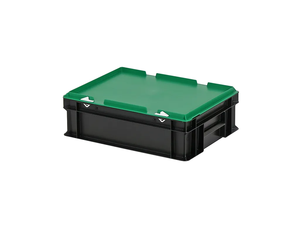 Combicolor Stacking bin with lid - 400 x 300 x H 133 mm - black-green