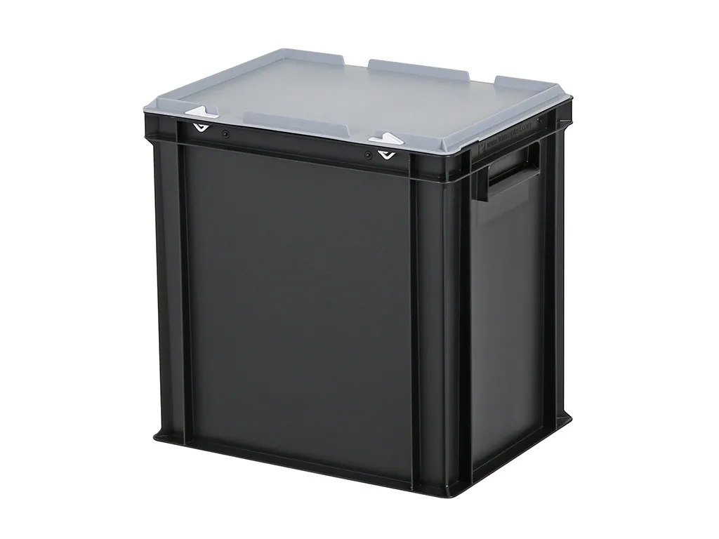 Combicolor stacking bin with lid - 400 x 300 x H 415 mm - black-grey