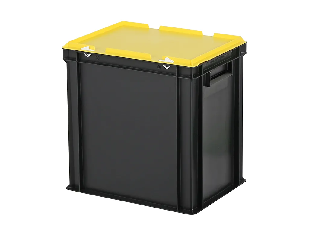 Combicolor stacking bin with lid - 400 x 300 x H 415 mm - black-yellow